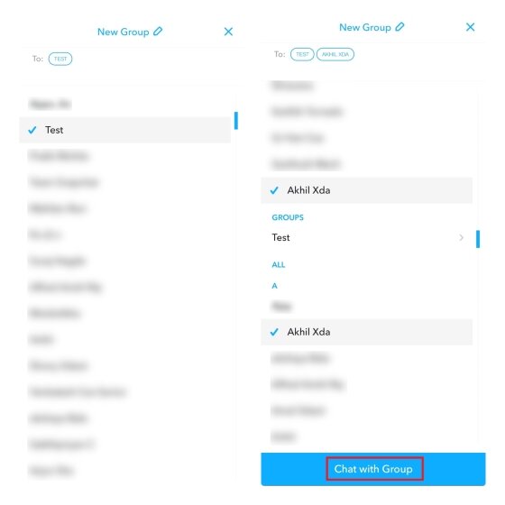 choisir les contacts à ajouter au groupe