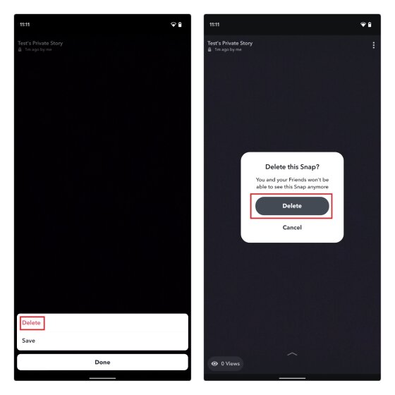 confirmer la suppression du snap publié