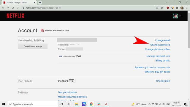changer l'option de mot de passe sur netflix