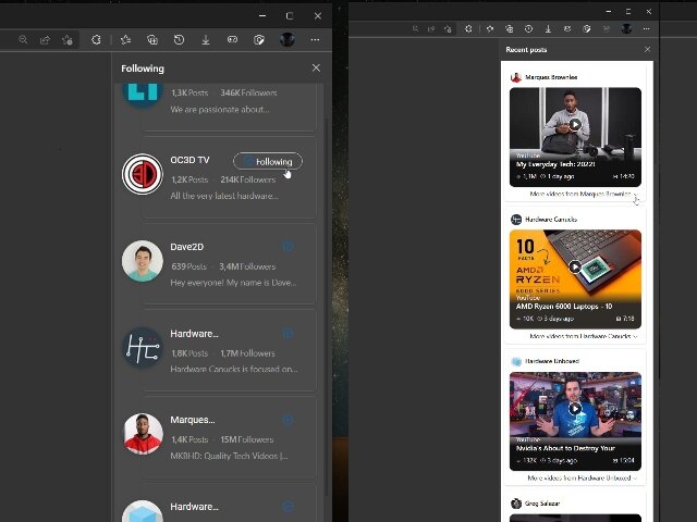 Test de la nouvelle fonctionnalité Web Followable de Microsoft Edge
