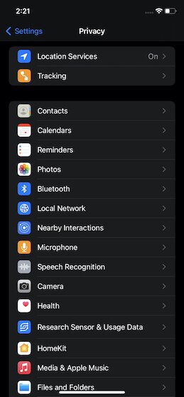 paramètres de confidentialité sur iOS et iPadOS