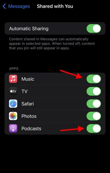 désactiver le partage avec vous pour des applications individuelles