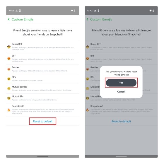 réinitialiser les emojis d'amis
