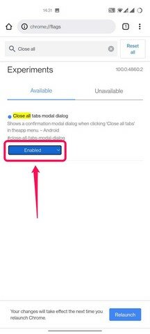 activer le drapeau d'option de fermeture de tous les onglets dans google chrome canary