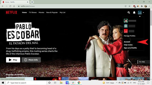 ouvrir le paramètre de compte sur netflix