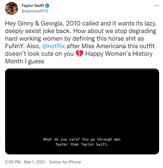 tweet de ginny et georgia taylor swift