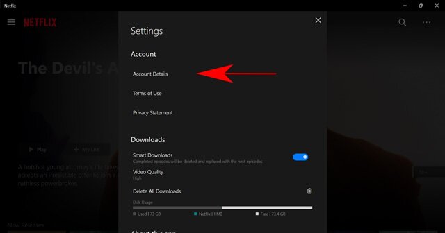 ouvrir les paramètres du compte sur l'application pour ordinateur Netflix