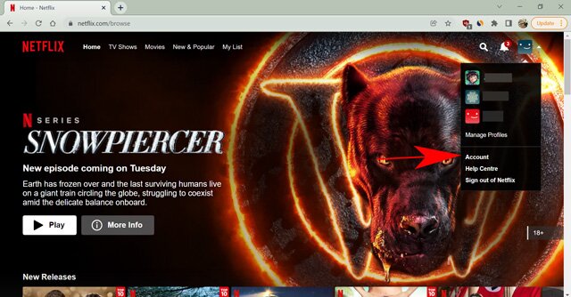 Ouvrir les paramètres du compte dans Netflix