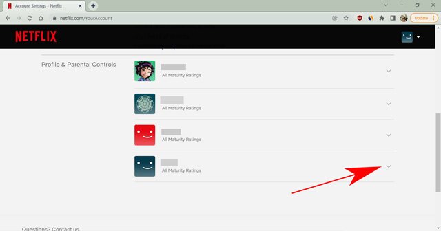 Développer les options de profil Netflix