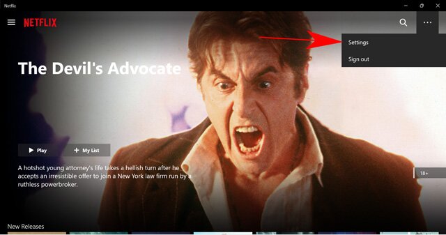 ouvrir les paramètres dans l'application Netflix