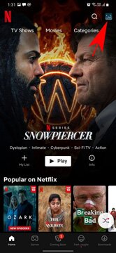 ouvrir les paramètres dans l'application mobile netflix