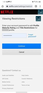 entrez le mot de passe du compte sur netflix pour vérification