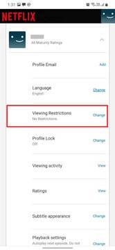 ouvrir les restrictions de visionnage dans l'application mobile netflix