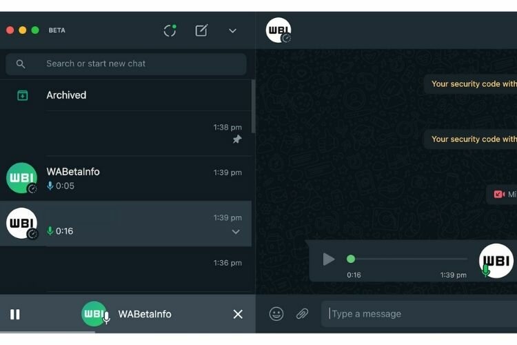 lecteur multimédia mondial WhatsApp sur la version bêta du bureau