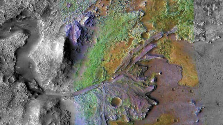La NASA a annoncé que le rover atterrirait dans le cratère Jezero. Photo : NASA