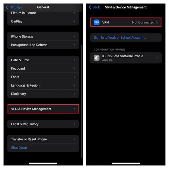 Désactiver le VPN sur iPhone