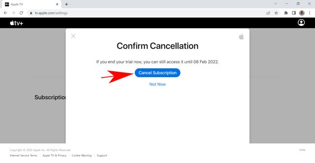 confirmer l'annulation de l'abonnement Apple TV+ sur un navigateur Web