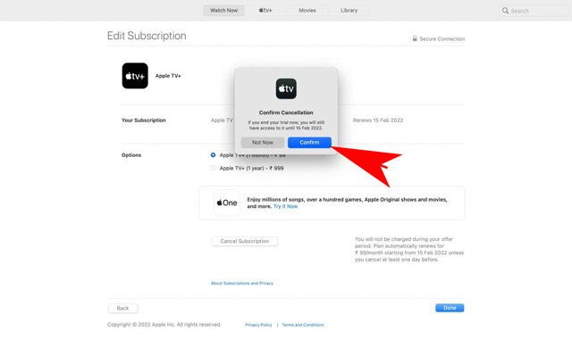 Confirmer l'annulation de l'abonnement apple tv+ sur mac