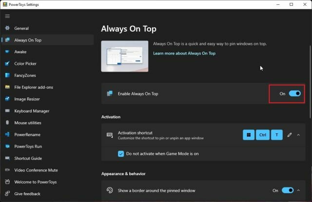 activer toujours au top en utilisant powertoys dans windows 11