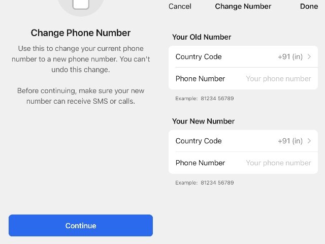 détails à entrer pour utiliser la fonction de changement de numéro de téléphone sur le signal