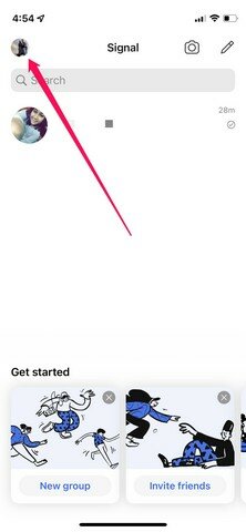 section de profil dans l'application signal ios