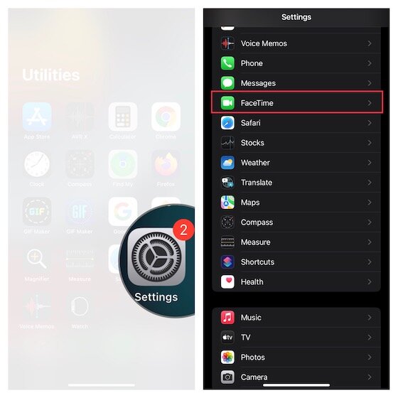 Paramètres FaceTime sur iPhone