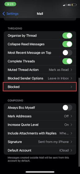 Bloqué dans les paramètres de messagerie sur iPhone