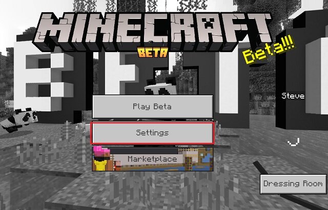 Option de paramètres Minecraft Bedrock en version bêta