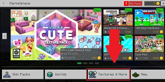 Option Texture et Plus dans MCPE