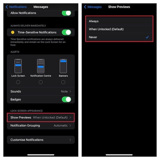 Comment masquer les messages sur iPhone