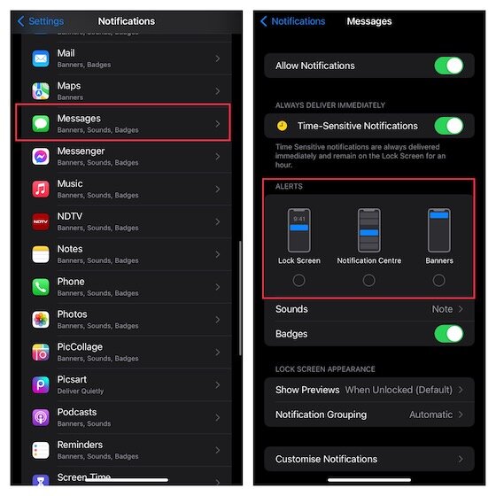 Masquer les messages de l'écran de verrouillage/du centre de notification sur iPhone et iPad