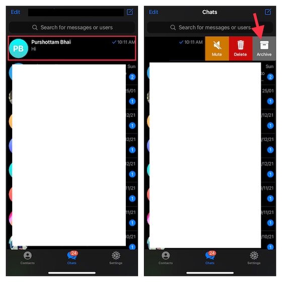 Masquer les chats Telegram sur iPhone