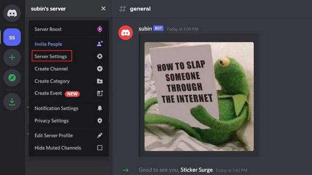 ouvrir les paramètres du serveur discord