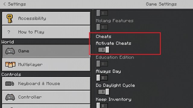 Activer les tricheurs sur MCPE
