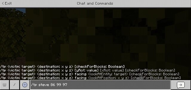 Téléportation en chat sur MCPE