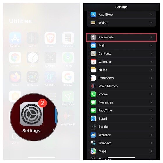 Mots de passe dans les paramètres iOS.