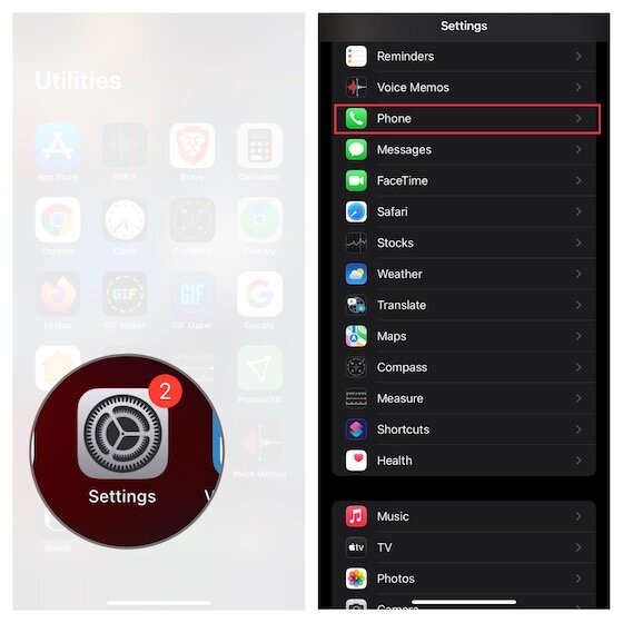Choisissez le téléphone dans les paramètres iOS