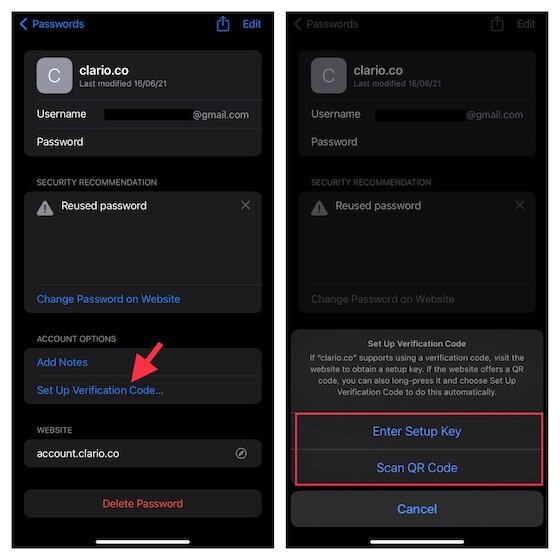 Utiliser l'authentificateur de mot de passe intégré sur iOS et iPadOS