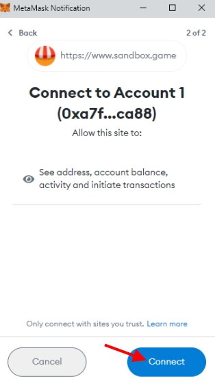 connecter le métaverse du bouton