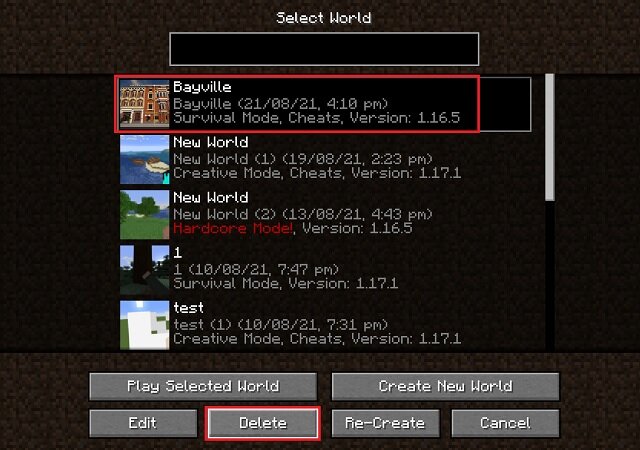 Suppression du monde Minecraft installé