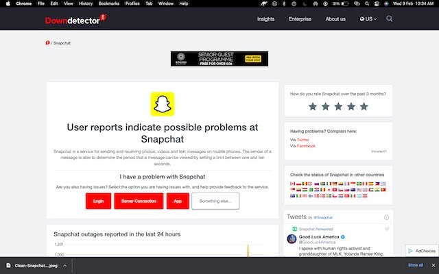 Vérifiez le serveur Snapchat pour vous assurer qu'il ne fait pas face à une panne