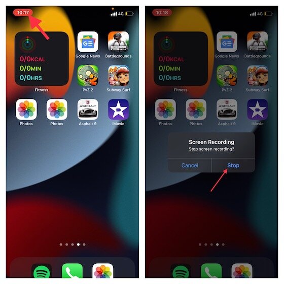 arrêter l'enregistrement d'écran sur iPhone et iPad