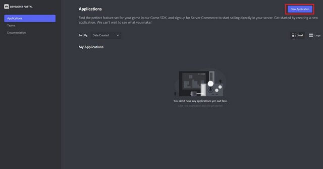 créer un nouveau discord d'application