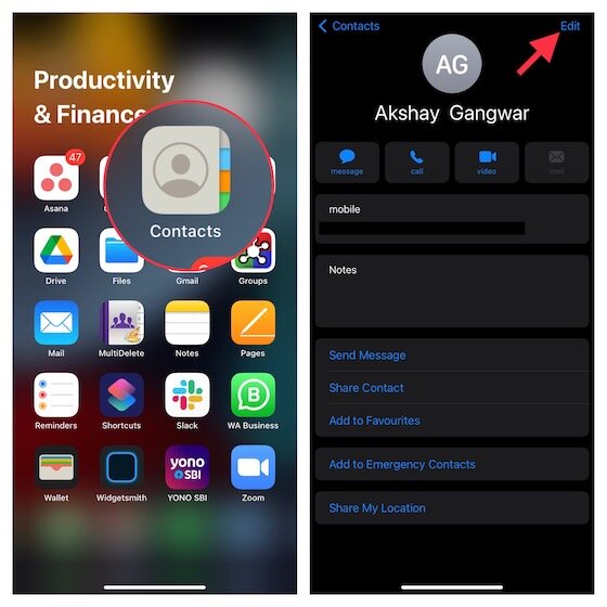 Modifier le contact sur iOS