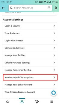 paramètres d'adhésion et d'abonnement sur le compte amazon