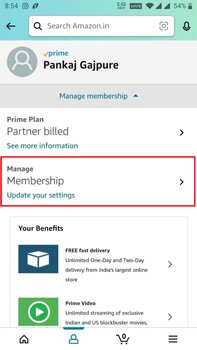gérer l'option d'adhésion sur l'application smartphone amazon