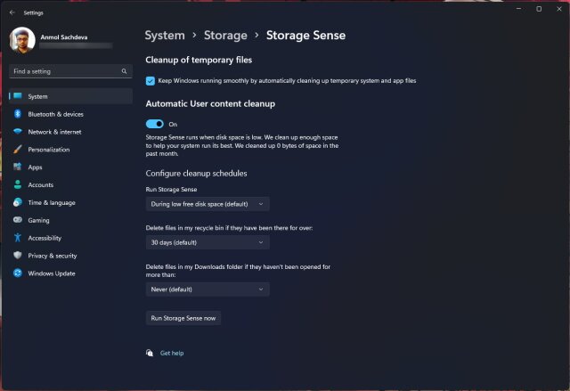 vider le cache automatiquement avec le sens du stockage sur Windows 11