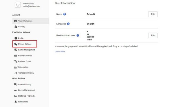 paramètres de confidentialité sony