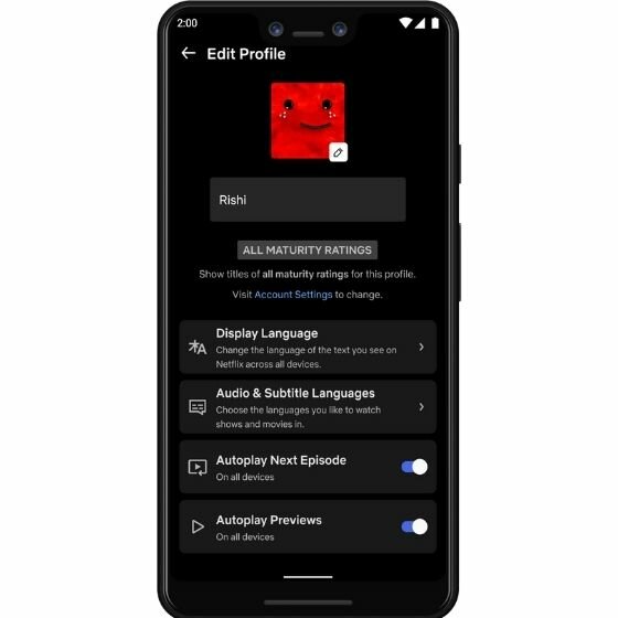 introduction des paramètres de profil netflix sur android