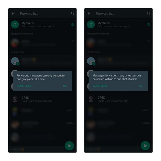 limite de transfert de messages WhatsApp